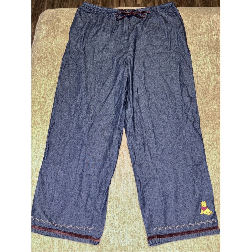 Vintage Disney Winnie The Pooh Velvet Trim Embroidered Cropped Jeans Pants XXL